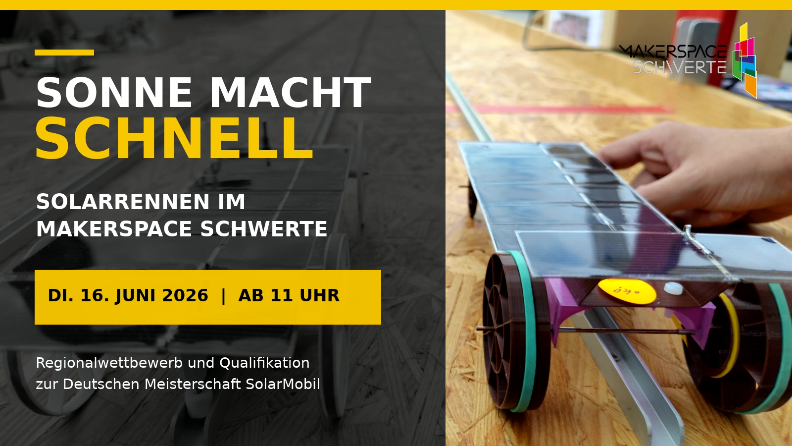 Sonne macht schnell: Solarrennen im MakerSpace Schwerte am 16. Juni 2026 ab 11 Uhr